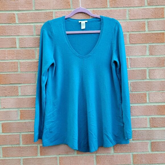 White + Warren Cashmere Silk Blend Tunic Sweater in Teal Turquoise Blue  Large - Picture 1 of 5